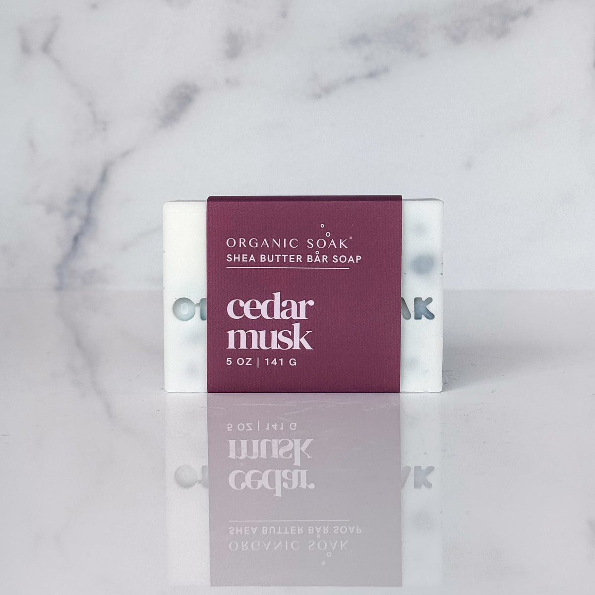 cedar musk shea bar soap against a marble background