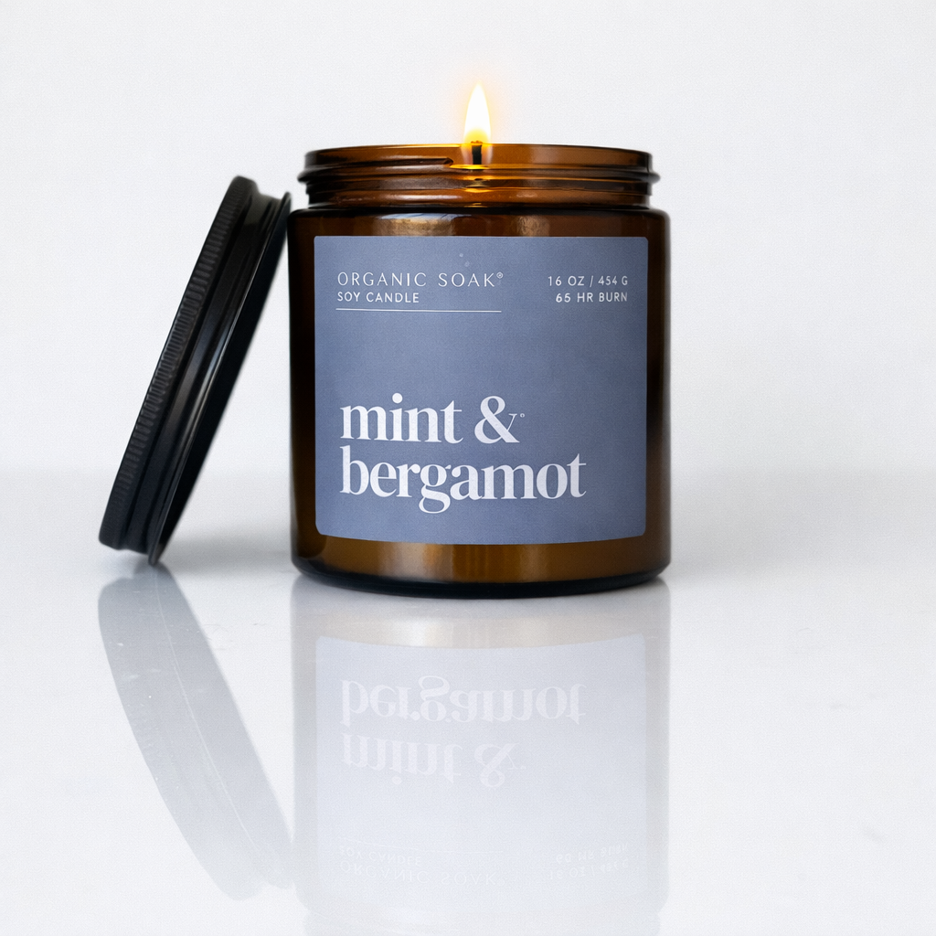 Candle with a label reading &